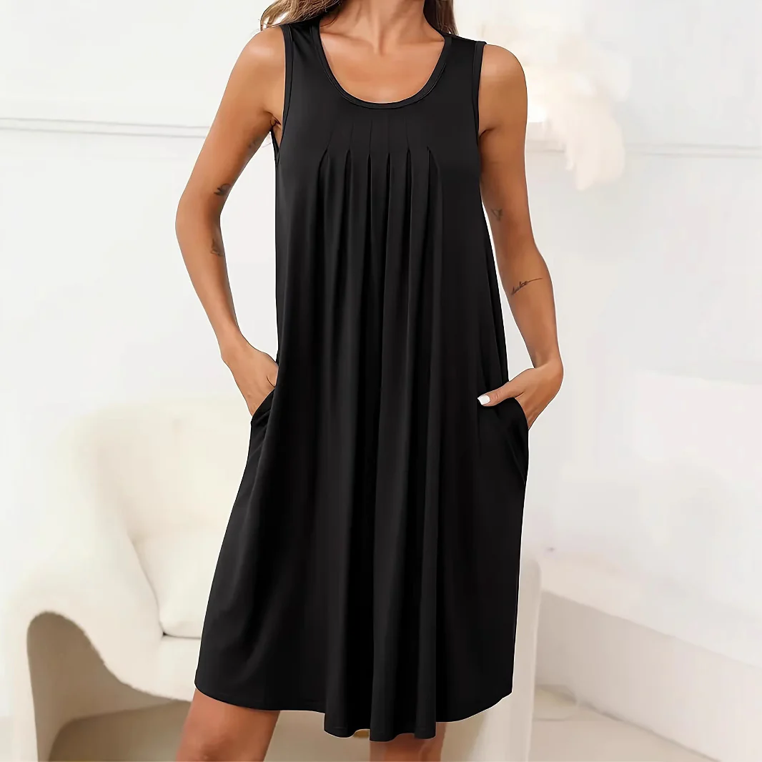 U-Neck Fashion Pocket Casual Dress Women